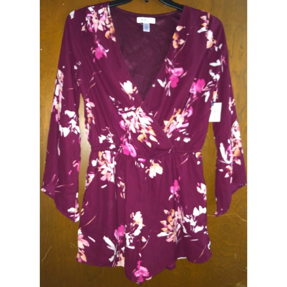 Women's Arizona Jean Co. Burgundy Flower Romper Size L NWT B1